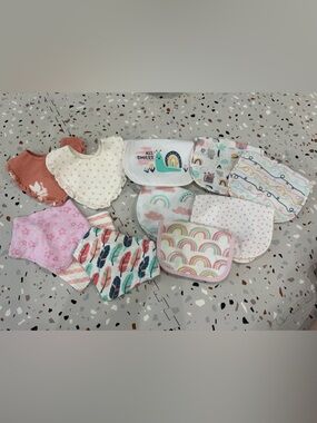 Assorted Girls' Drool Bibs and Bandana Bibs - Pastel Rainbow & Pink